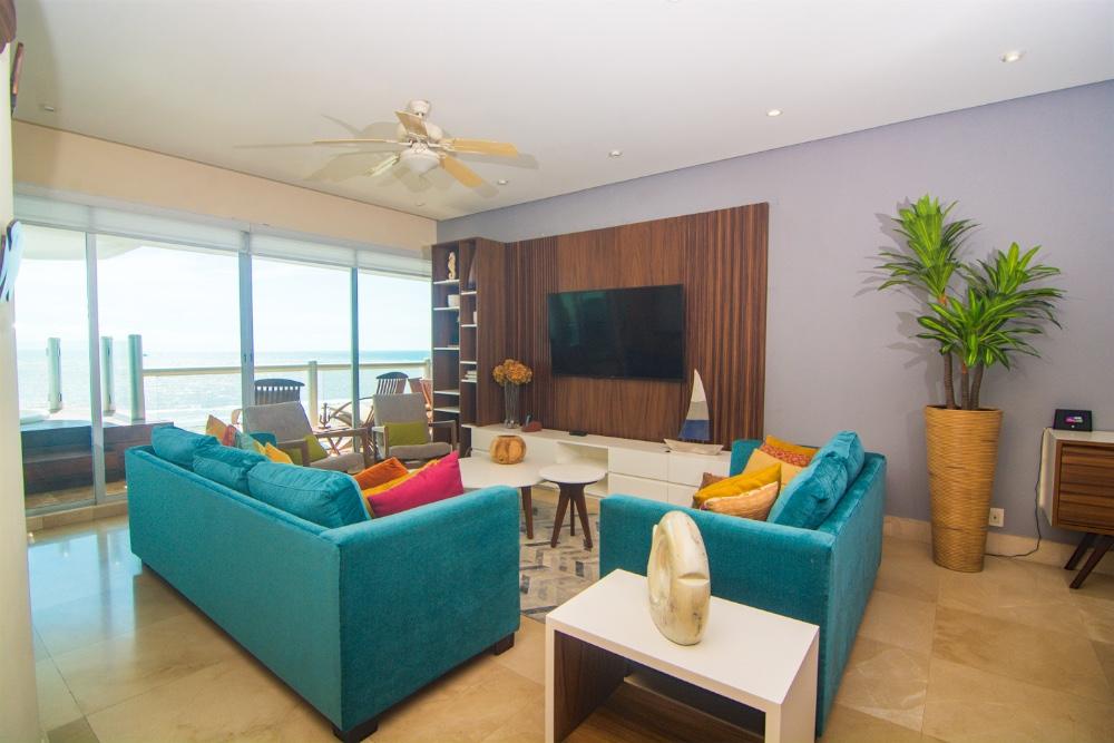 Living room with ocean view - Edzna 602, Nuevo Vallarta, Mexico