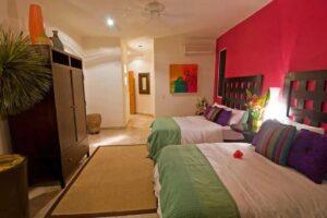 Bedroom with two queen beds - Villa Dos Palapas, La Punta; Manzanillo