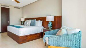 Master bedroom with king bed and custom furniture