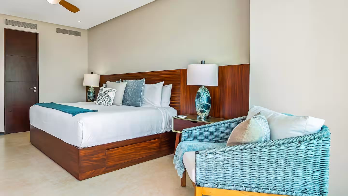 Master bedroom with king bed and custom furniture