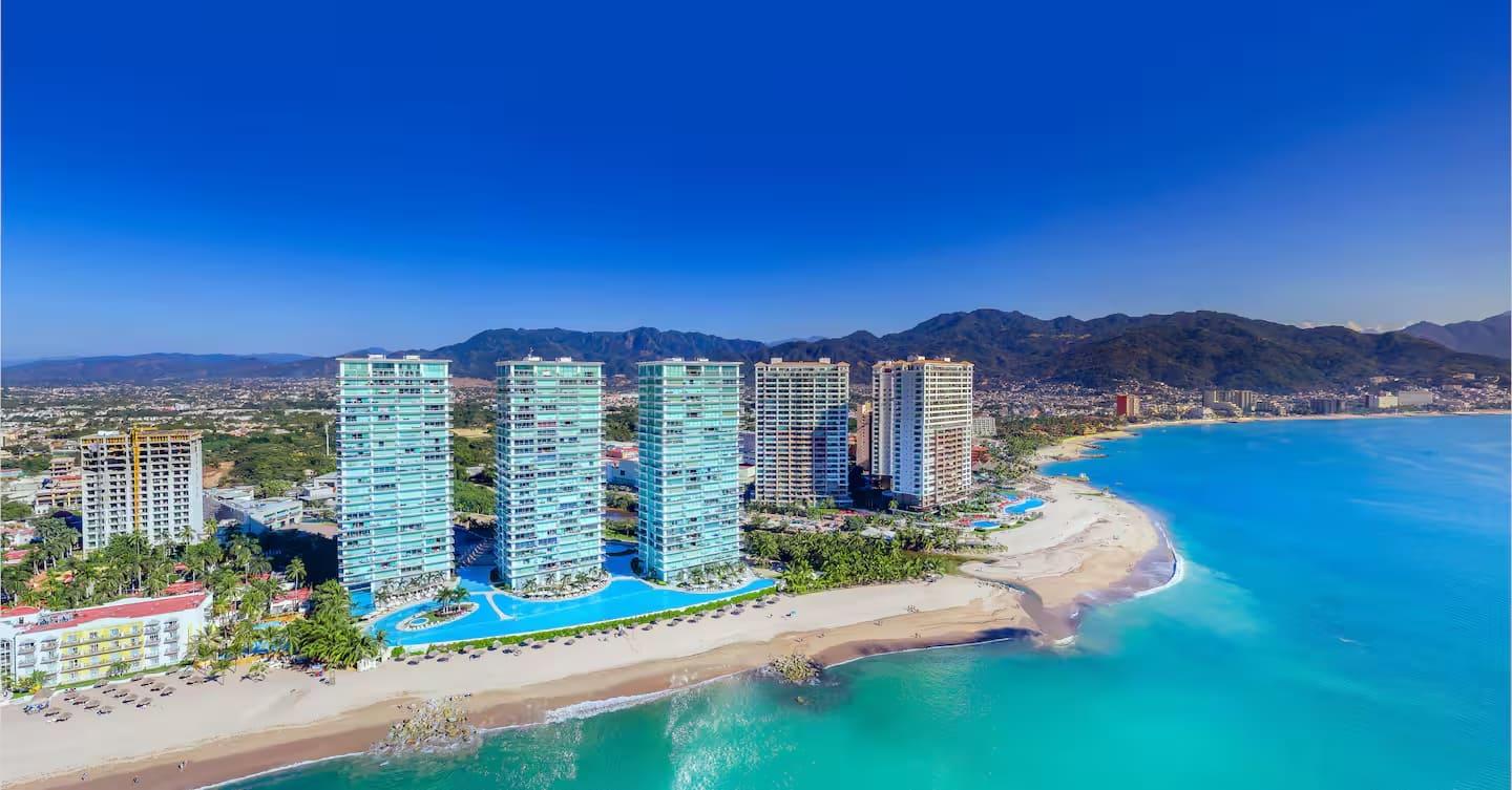 A view of the Peninsula Vallarta condo complex. Our condo is in the 1st tower on the left.